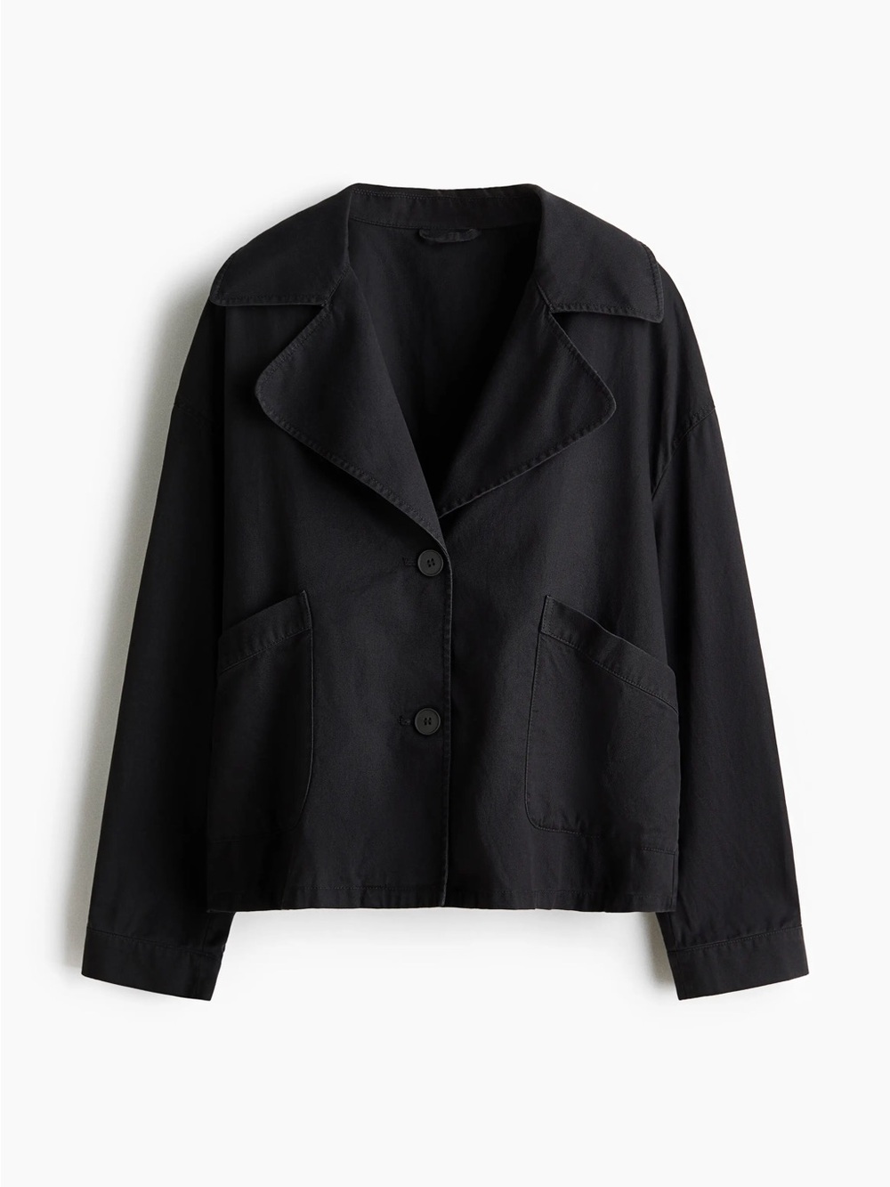 H&M Divided Cropped Relaxed-Fit Twill Jacket in Black Size XS NWOT